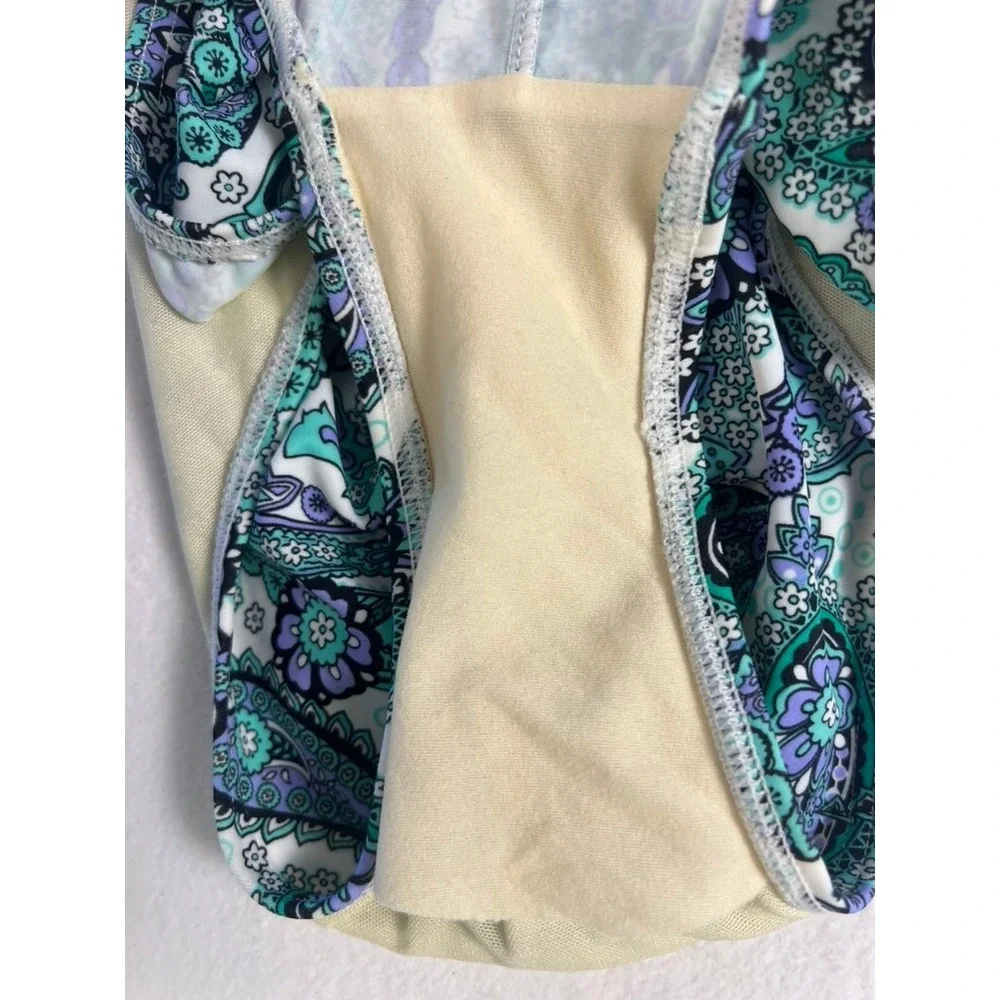 Fit 4 U One Piece Swimsuit W 12 Teal Purple Paisley Fit 4 Ur Tummy Ruched Beach - Picture 12 of 13